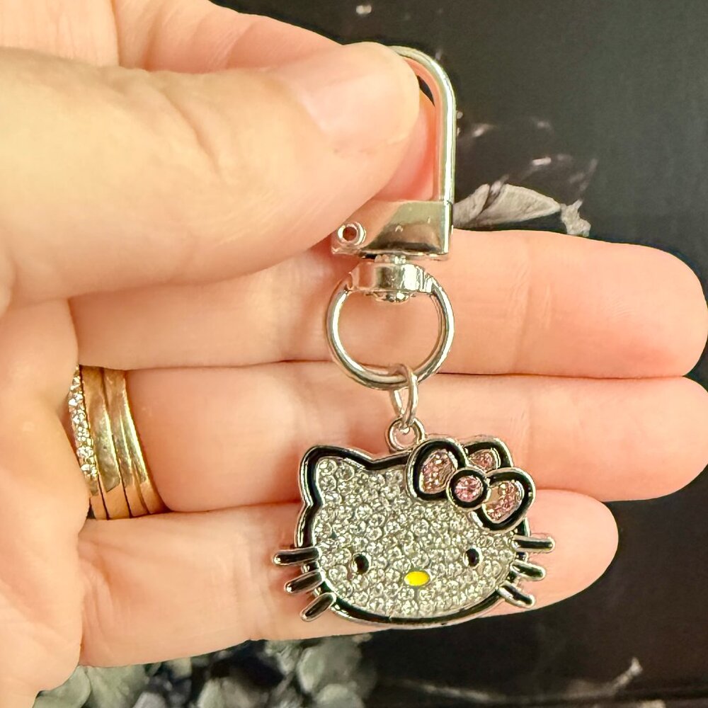 NEW Hello Kitty Keychain Silver Phinestone Bag Charm